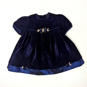 Vintage Bonnie Baby Dress Girls Size 24m Navy Velvet Christmas Holiday